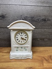 Vintage Belleek Glenveigh Porcelain Shamrock Mantel Clock 9.75x6” ~ Working