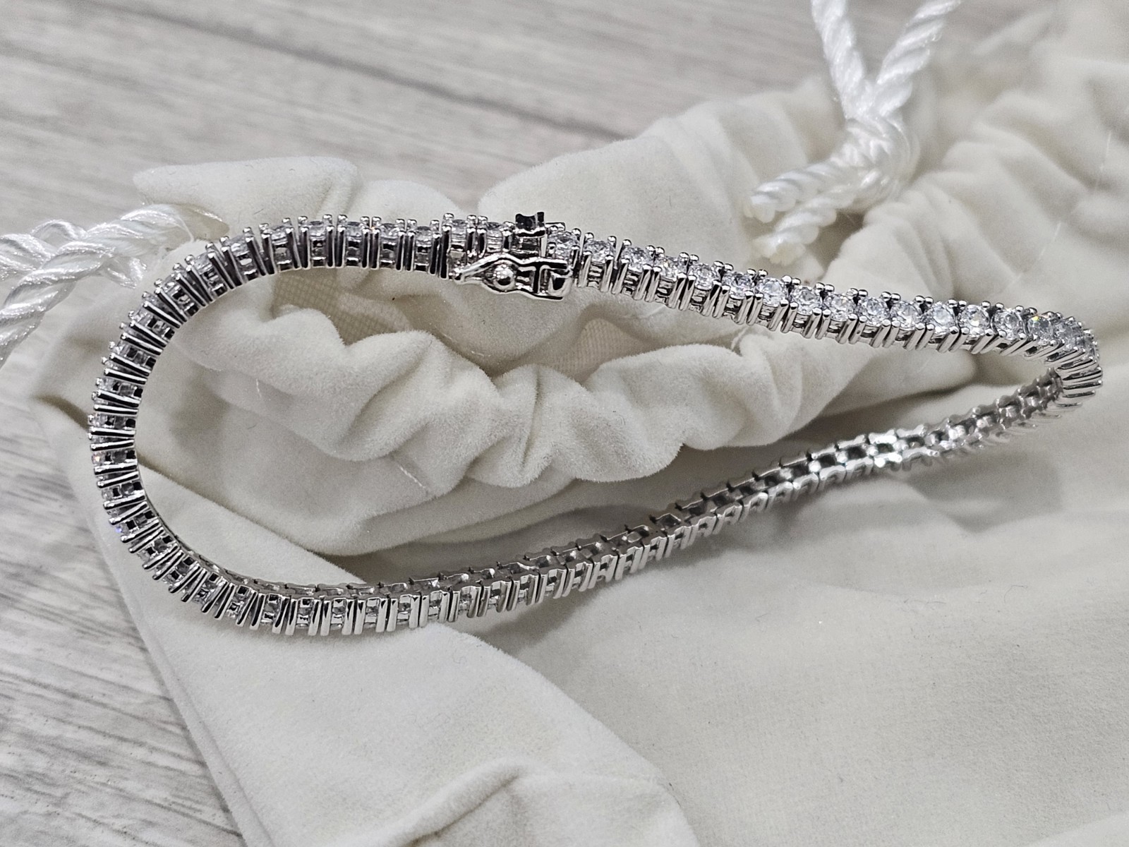 QVC Diamonique Sterling Silver 100-Facet Tennis Bracelet Platinum Clad 7.5"