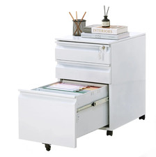 Garvee 3 Drawer Rolling File Cabinet with Lock Mobile Metal Office Storage White