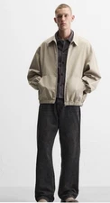 Men Zara Statement Lined Jacket Beige (Runs Big, check description for sizing)
