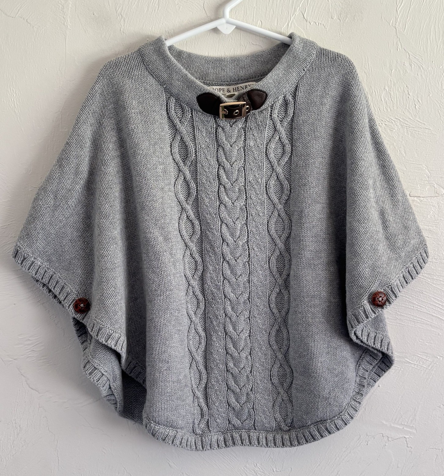 Hope & Henry Gray 100% Organic Cotton Cable Knit Cape Poncho Sweater Size L