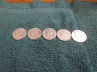 Lot of (5) Ben Franklin 90% SILVER Half Dollars  Circulated 1951-1957