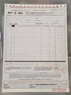 PIE P.I.E. Pacific Intermountain Express 3-Part Bill of Lading Unused, NICE