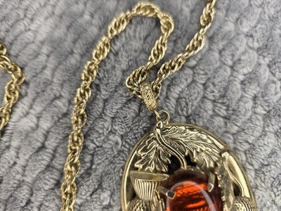 Whiting & Davis Signed Gold Tone Oval Locket Pendant Rope Chain Necklace 24in