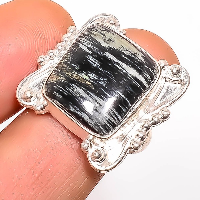 Natural Swiss Green Jasper - Virgin Island 925 Silver Plated Ring s.8 TR-1517