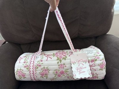 NEW Envogue REVERSIBLE Outdoor Throw blanket pink bow swan rose coquette shabby