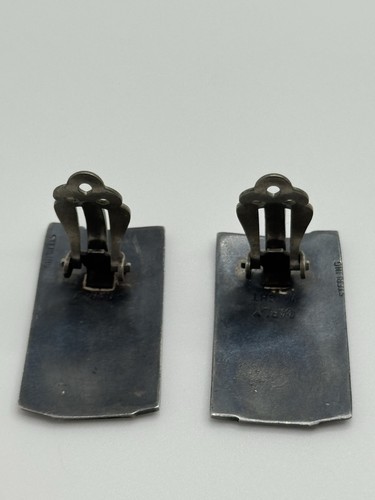 Carly Wright Signed Sterling Silver Enamel Clip On Earrings - Picture 11 of 13