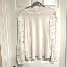 Beacon Apparel Davide Eyelet Sleeve Knit Top White XL Made in USA
