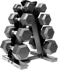 CAP Barbell Rubber Coated Dumbbell Weight Set with Vertical Rack 100, 150, 210LB