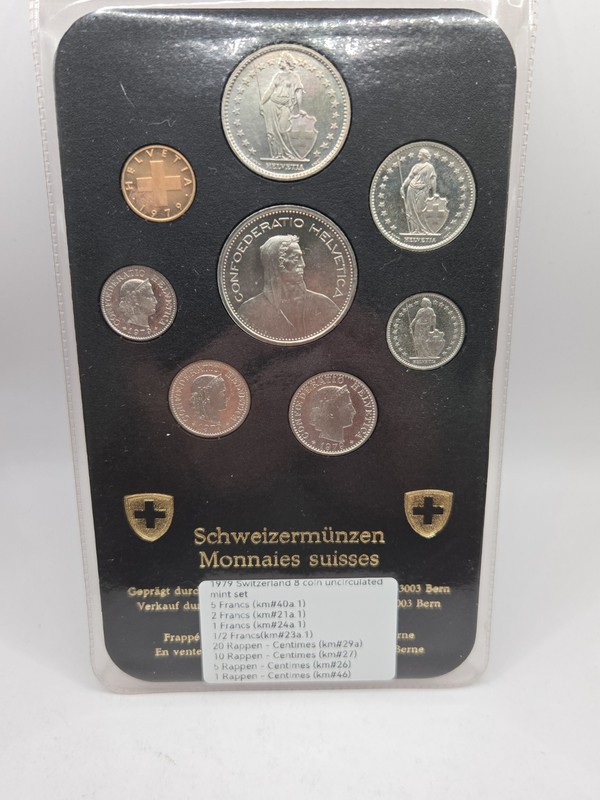 1979 Official Swiss Mint Set - Uncirculated (UNC) Monete Svizzere - 8 Coin Set
