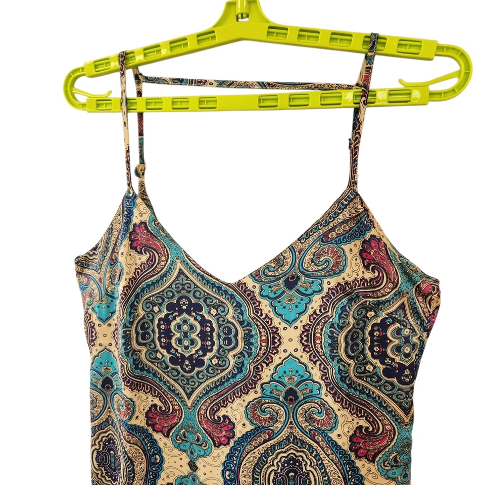 Maxi Vestido Sin Mangas Slinky Talla Pequeña Para Mujer Sedoso Paisley Gitano Bohemio Festival Foto 2 de 4