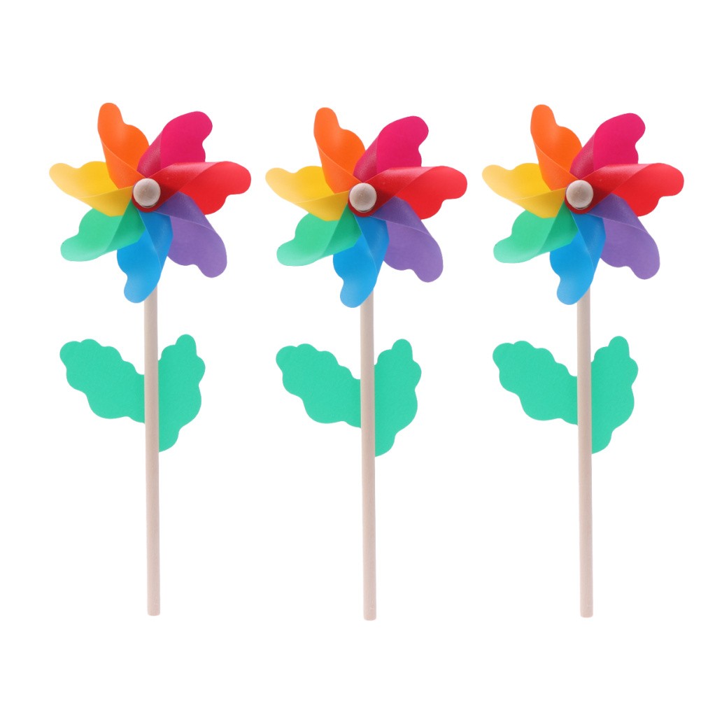 6 Pcs 12 cm Wood Handle Windmill Pinwheel Toy Party Decor for Kids Room
