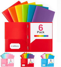 Folders with Pockets and Prong with Fasteners 6 Pack, Assorted Colors ,Durable