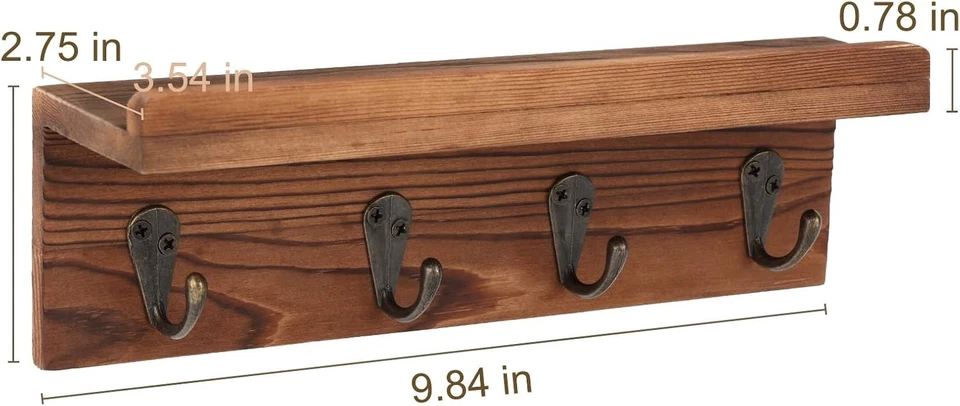 Rustic Key Holder for Wall, Farmhouse Wall Shelf with 4 Hooks, Wall Mounted Key - Image 3 of 4