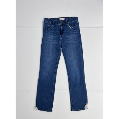 FRAME Le High Straight Jeans Size 28 Blue Porter Chew Raw Chewed Hem