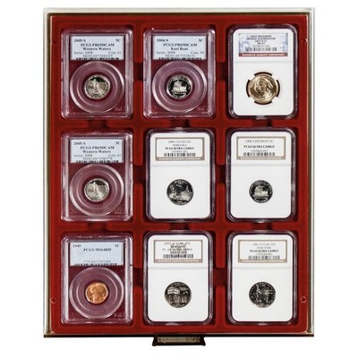 LINDNER Münzbox 2619 Rauchglas für 9 x eckige Münzkapseln (Slabs) oder Coincards