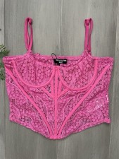 PRETTYLITTLETHING Women s Bright Pink Laced Bustier Corset Size 4 NWT