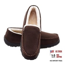 Moccasins for Men House Slippers Indoor Outdoor Plush Mens Bedroom 11 Brown
