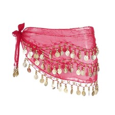 Belly Dance Hip Scarf 57x11" with 72 Gold Coin, Rose Red