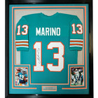 FRAMED Autographed/Signed DAN MARINO 33x42 Miami Teal Football Jersey JSA COA
