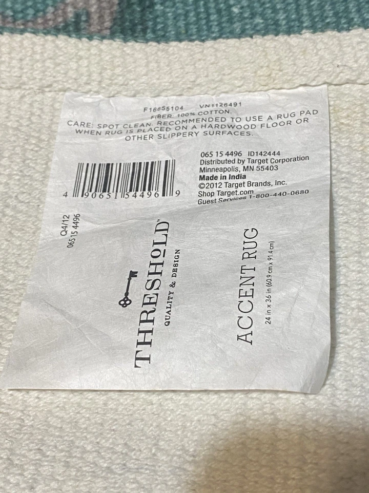 BOHO Threshold Accent Rug 24x36 Distressed Antique Stone Wash Teal Pink - Image 4 of 4