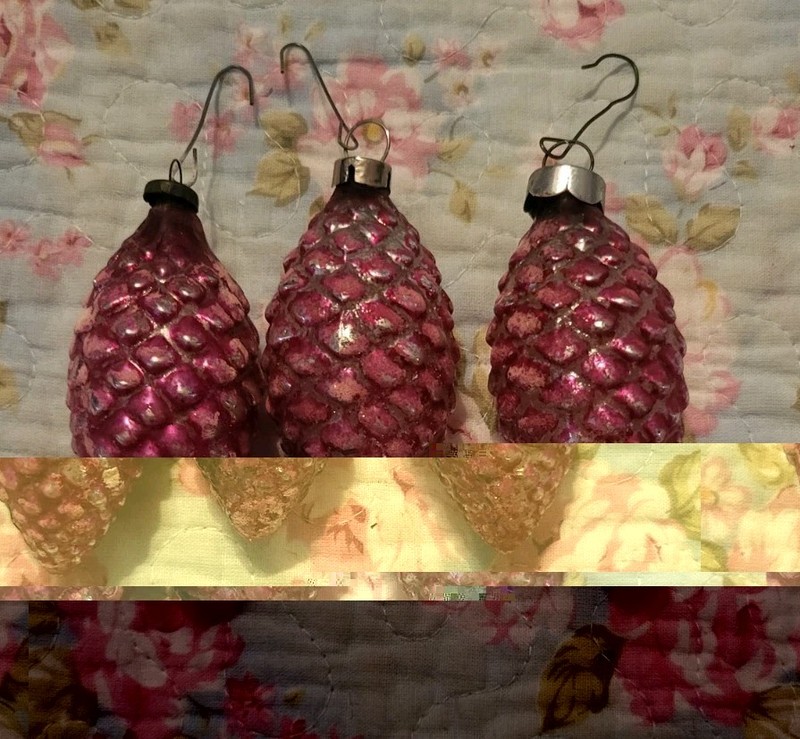 Vintage antique set PINK pinecone mercury glass Christmas ornament  lot chic