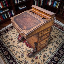 Childs Antique Victorian Burr Walnut Davenport Desk With Drawers
