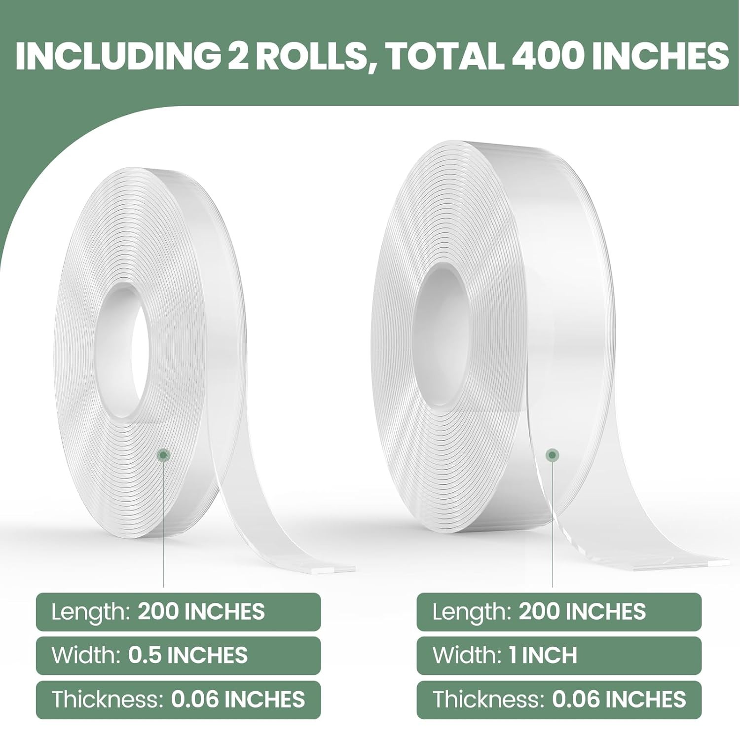 2 Sizes Heavy Duty Double Sided Nano Tape 400" – Clear, Removable, Wall & Post