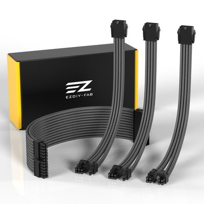 PSU Extension Cable Sleeved Custom Mod PC Power Supply 300mm Carbon Soft