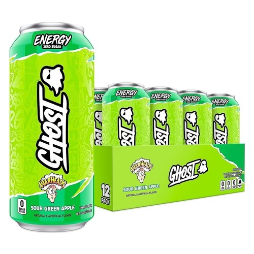 GHOST ENERGY Sugar-Free Energy Drink - 12-Pack, WARHEADS Sour Green Apple,...