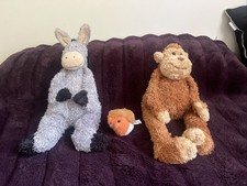 Jellycat Bundle Junglie Monkey 18" Bunglie Donkey 16" Birdling Robin 5" 3 Pieces