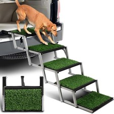 Foldable Dog Stair for Truck SUV Car Portable Pet Ramp Step W/Grass Rug Outdoor