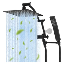 Hibbent 10" Rainfall Shower Head Combo, 71" Hose, 16" Shower Arm, Matte Black