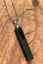 Rectangular Green Jade Stone Pendant Necklace...