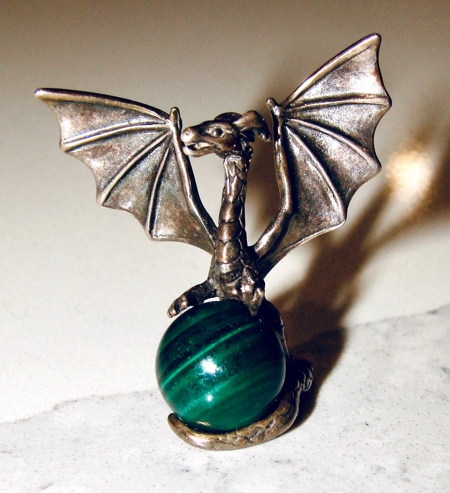 DESIGNER SIGNED STERLING SILVER DRAGON GREEN MALA… - image 5