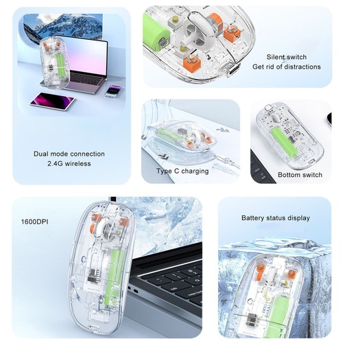 Transparent Wireless BT Mouse With USB Receiver 2.4G 3 Adjustable DPI Compute FY - Bild 9 von 22