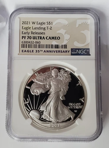 2021 W Proof Silver Eagle T-2 NGC PF70UCAM Early Releases 35th Anniversary Label