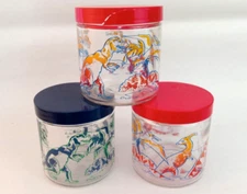 Set of 3 Vintage 1980's 80's Dinosaur Food Storage Canister Cottage Cheese Jars