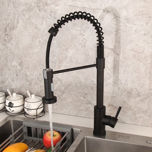 Kitchen Sink Taps Deck Mounted Matte Black Brass Swivel Pull Down Spout Faucet - Afbeelding 1 van 11