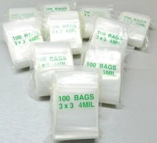 1000 Reloc Zippit Bags 4Mil 3"x3" Thick Square Bag Clear Poly Reclosable 4mil