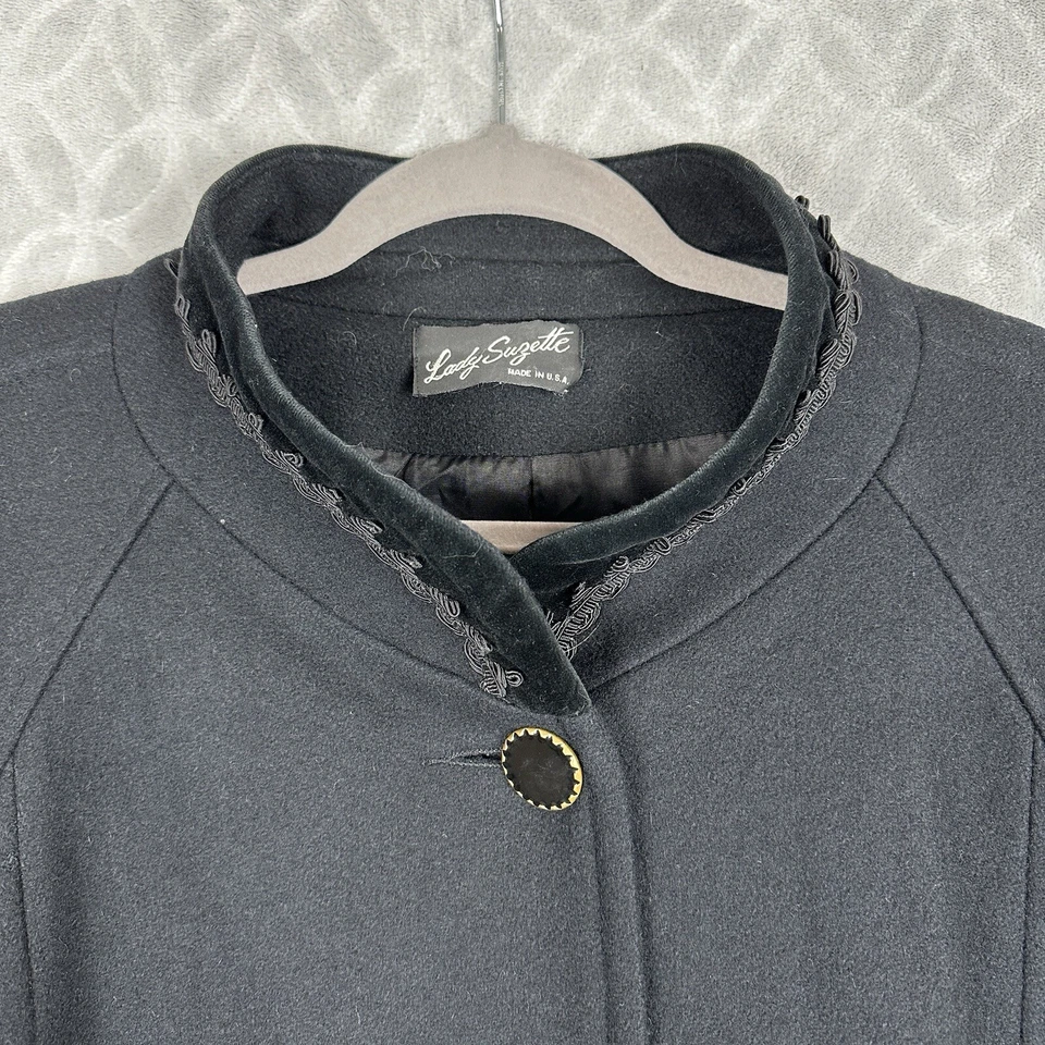 Vtg 80s Lady Suzette Wool Swing Coat Women 3/4XL Velvet Trim USA Retro 30s 40s - Image 4 of 4