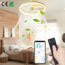 20" Low Profile Flush Mount Ceiling Fan With Light Remote APP Control Dimmable