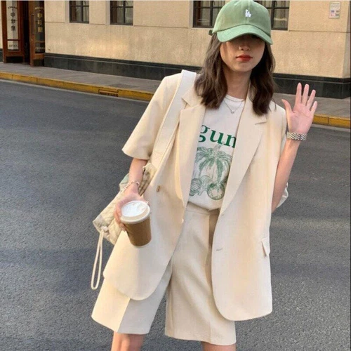 New Hot Women's Summer Suit Fashion Loose Thin Blazer Shorts Two-piece Set - Picture 28 of 28