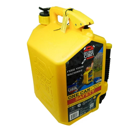 SureCan 5 Gallon Controlled Flow Diesel Fuel Can with Rotating Nozzle, Yellow