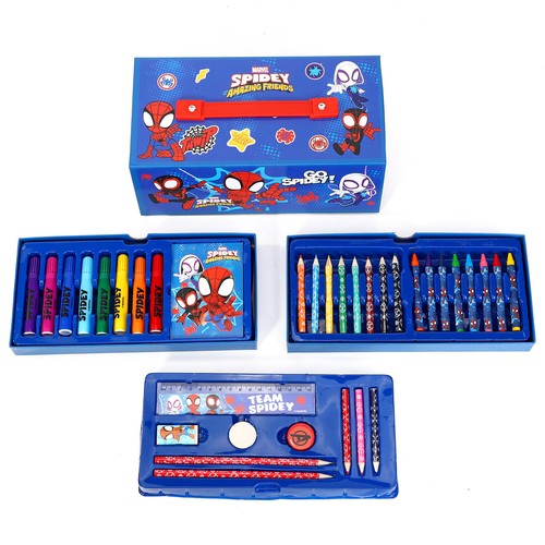 Spidey & Friends 34pcs Kids Colouring Art Set Watercolour Felt Tip Pens Crayons - Picture 4 of 7