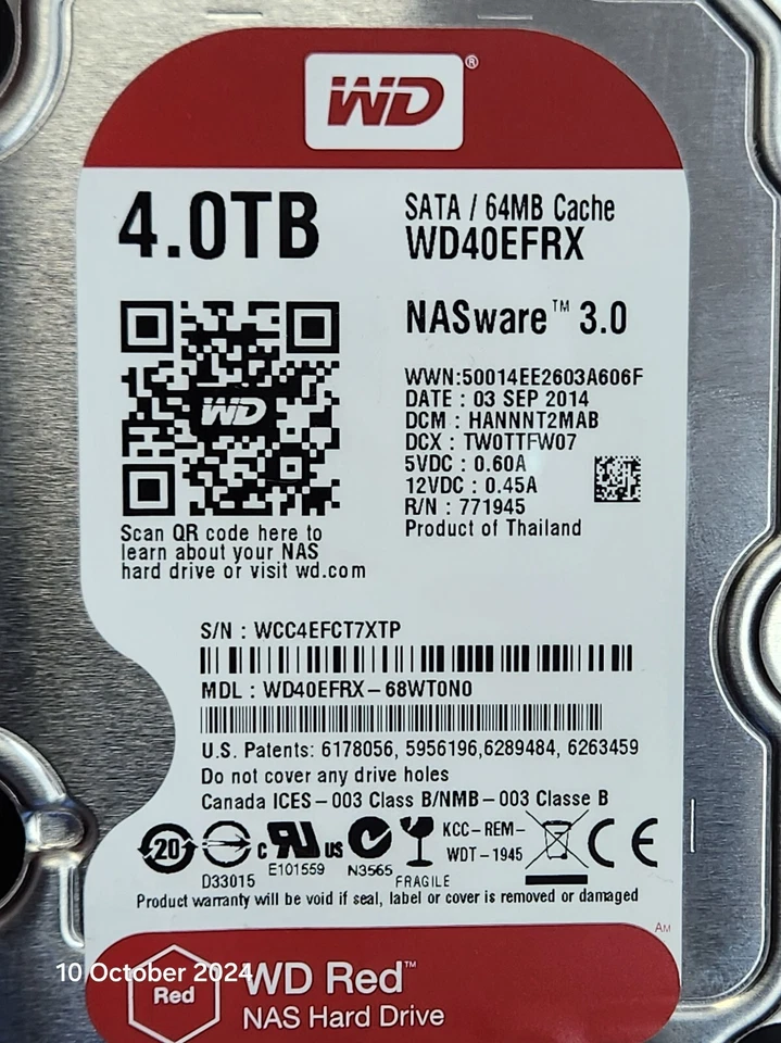 Western Digital 4TB 3.5" SATA HDD - WD40EFRX-68WT0N0, DCM: HANNNT2MAB - Image 2 of 2