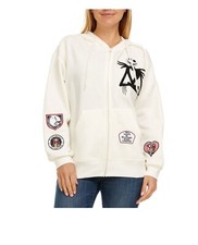 NWT The Nightmare Before Christmas Womens Hoodie Fleece Zip Embroidery Patches