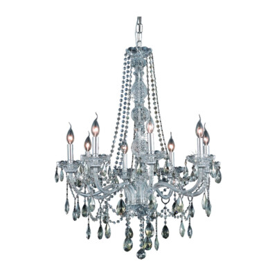Golden Teak Crystal Chandeliers Chrome Dining Room Lighting 8 Light Fixtures 28''