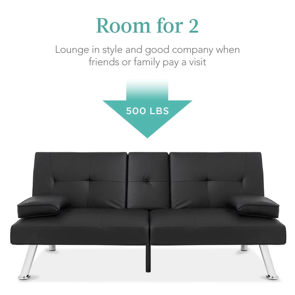 Sofá cama futón convertible plegable de cuero sintético moderno Best Choice Products... Foto 3 de 4