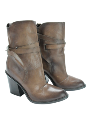 Diesel Stiefel Damen Eu 37 Cowboy Leder Schnalle Absatz Brown